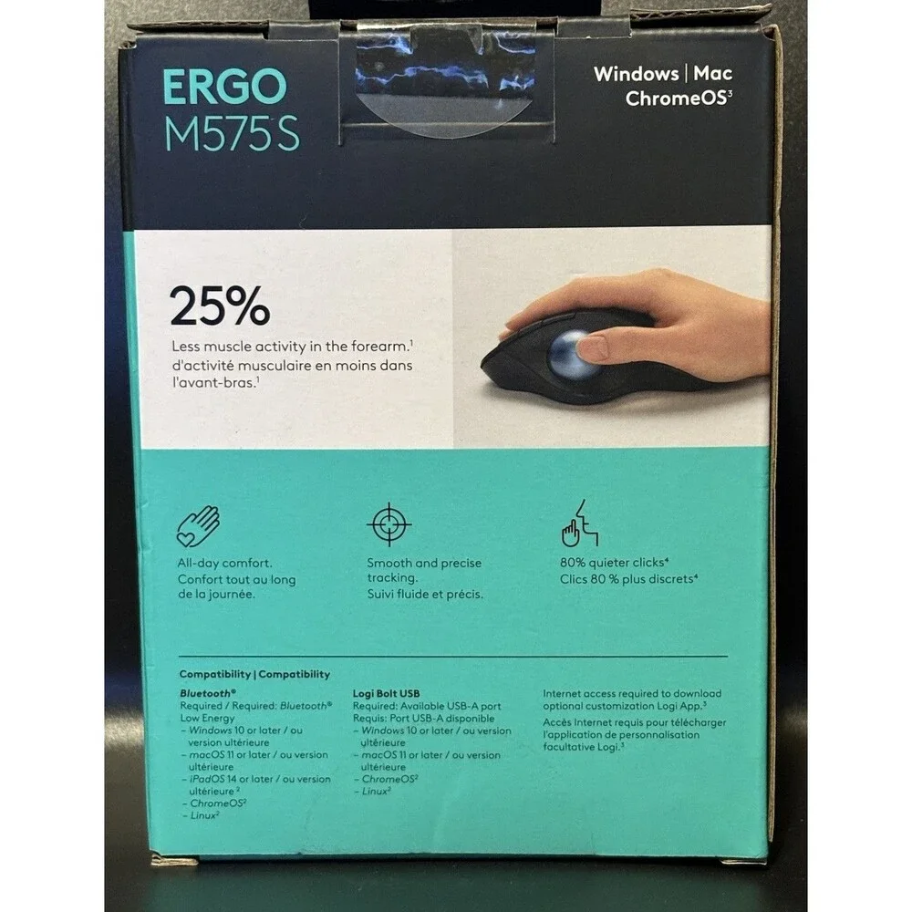 Logitech ERGO M575S Wireless Trackball Mouse Black - NEW